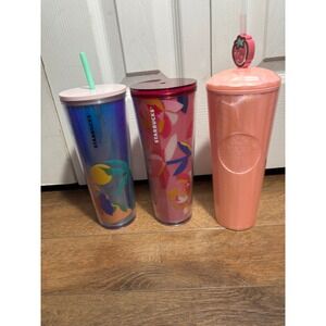 Starbucks Tumbler Cups Set of 3 Colorful Straw Lids‎
